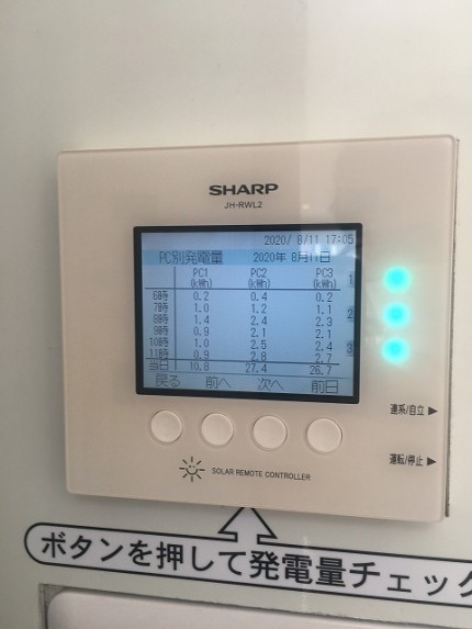 シャープ太陽光発電表示モニターJH-RWL2履歴