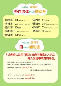 令和２年度蓄電池愛知県の自治体補助金チラシ　