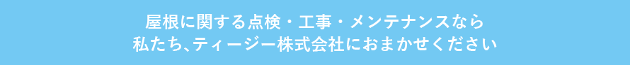 屋根に関する点検・工事・メンテナンスなら私たち、ティージー株式会社におまかせください